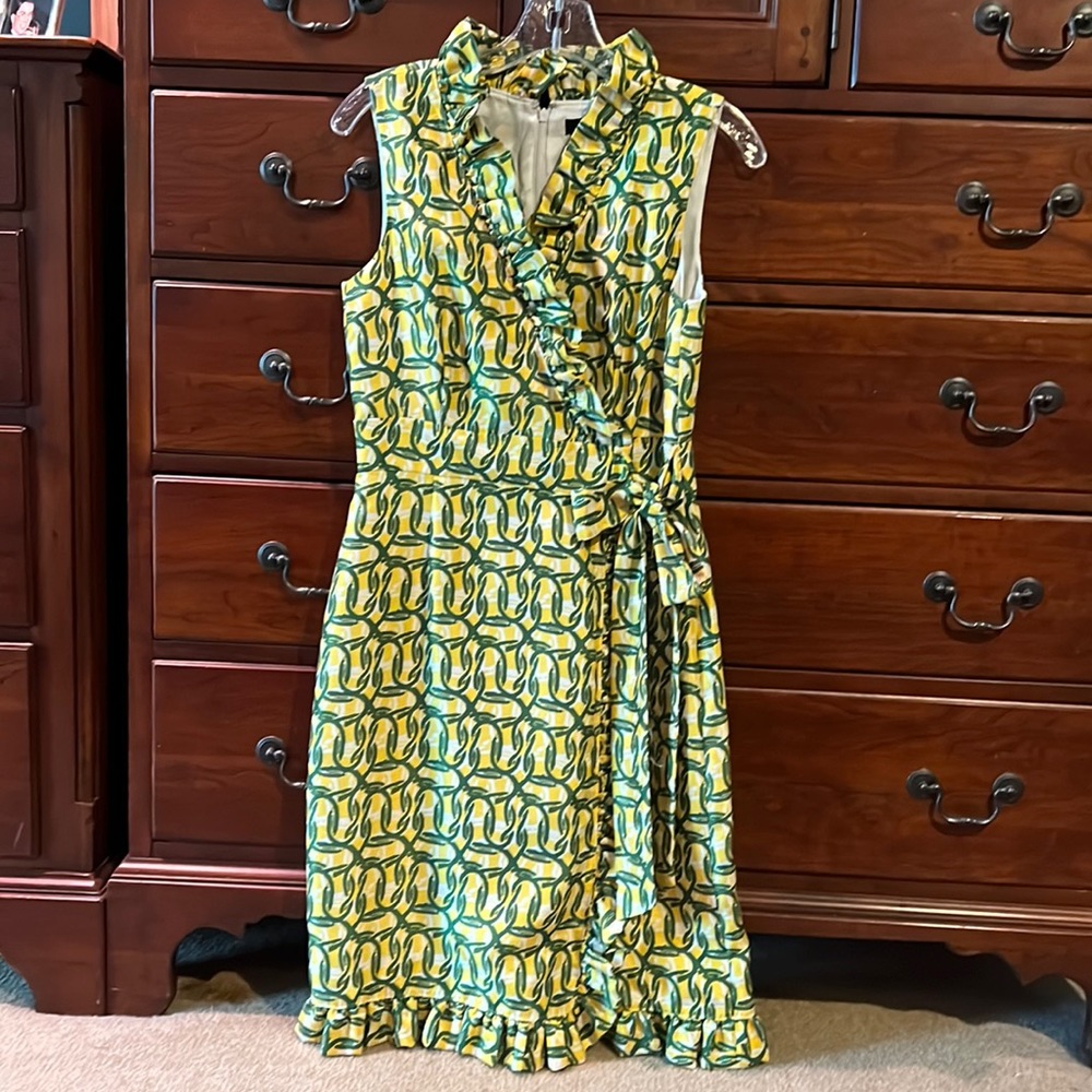 Alex Marie Green Yellow Chinoiserie Dress Size 4. BAYLOR graduation.